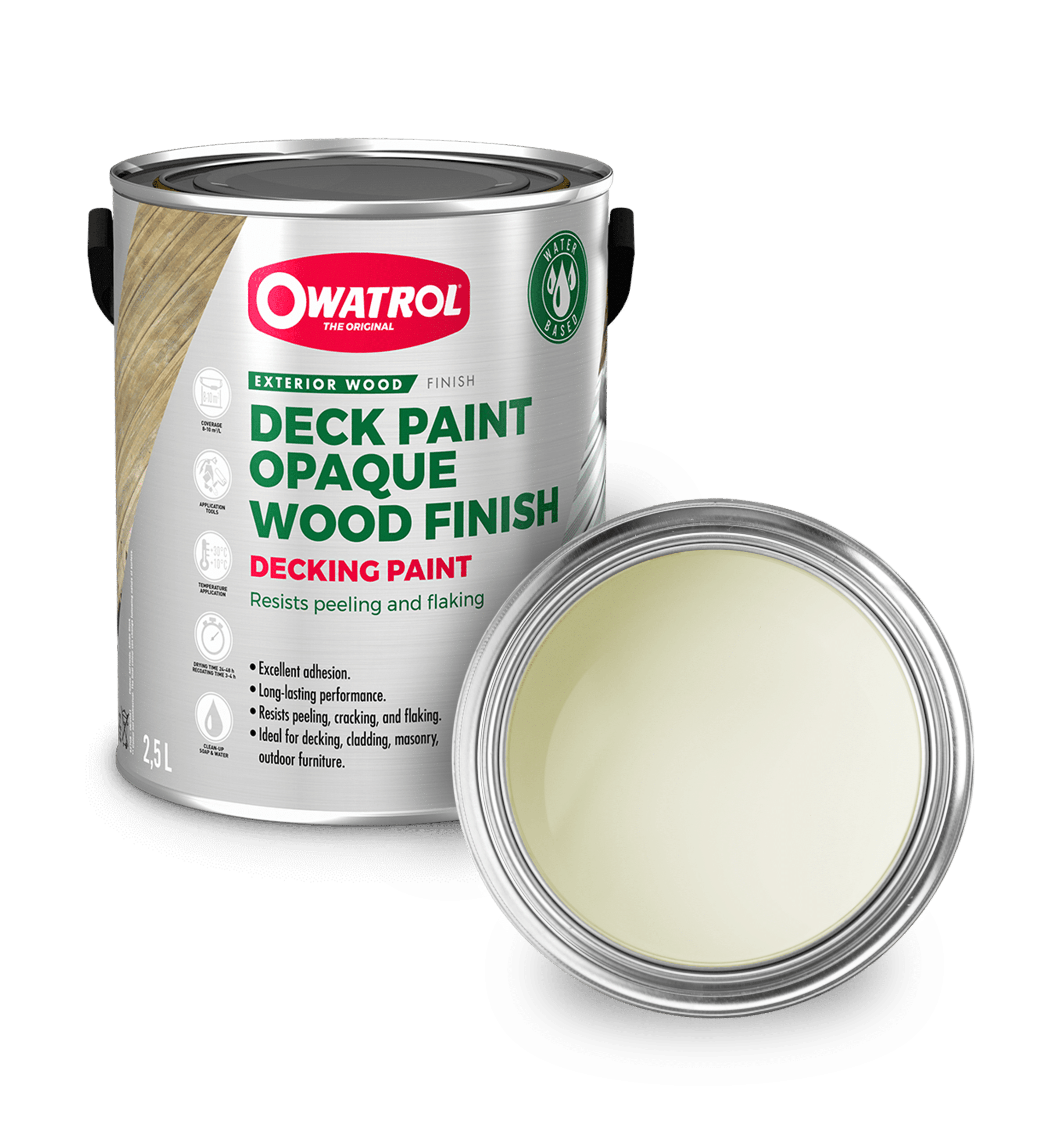 White Decking Paint swatch with tin