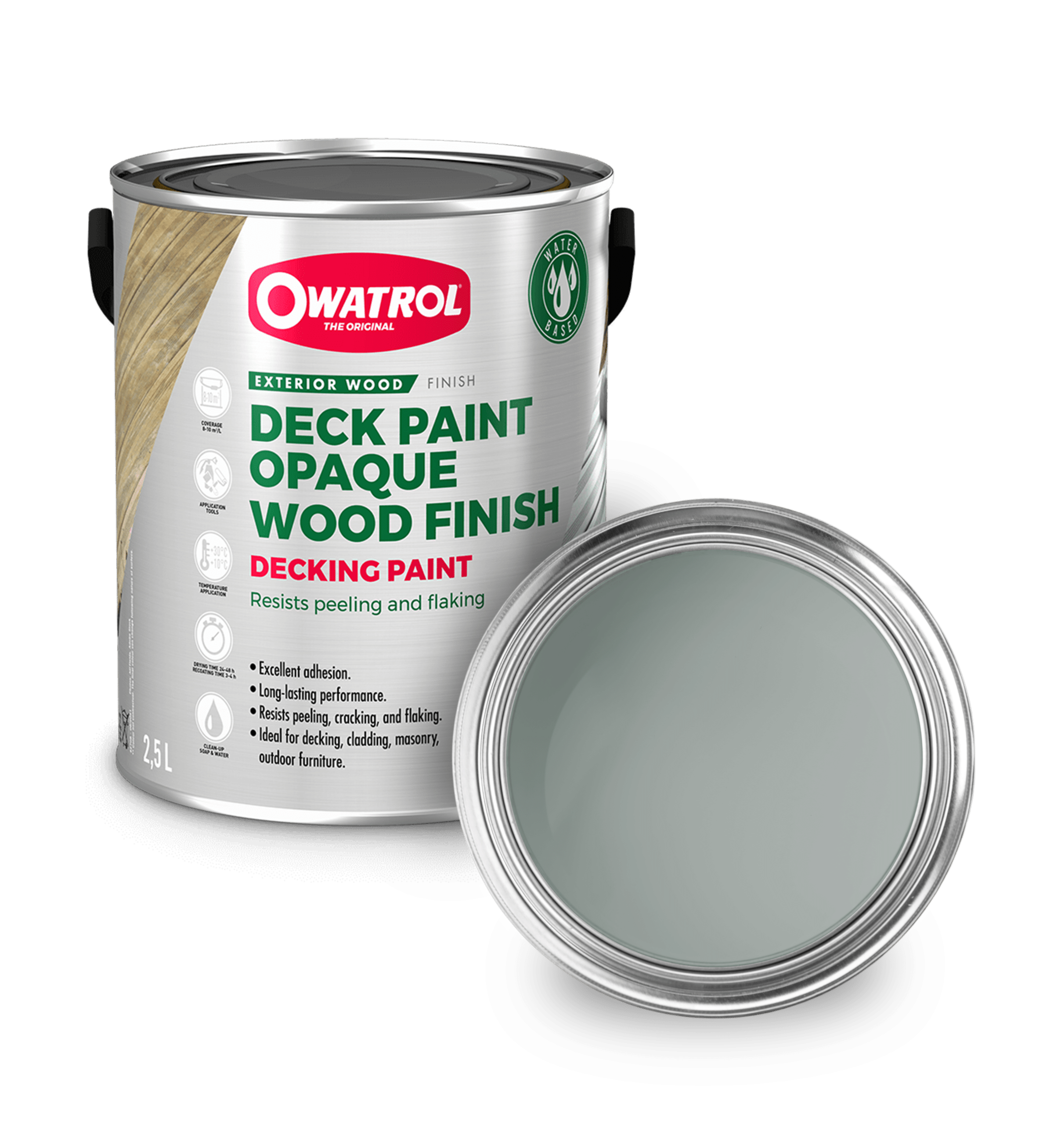 Winter Sky Decking Paint swatch with tin