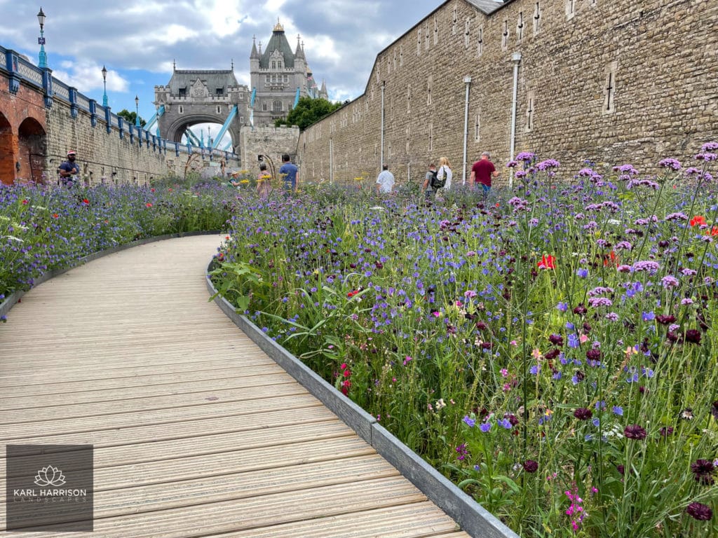 Close up of the curved deck at London Superbloom. Image credit to Karl Harrison Landscapes.