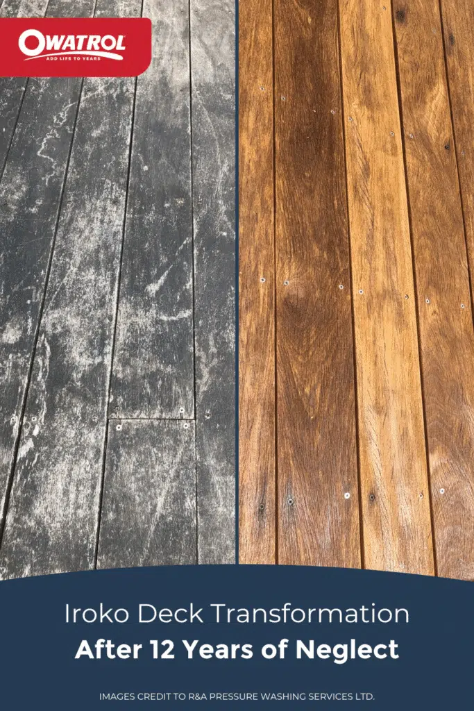 Iroko deck transformation after 12 years of neglect by R&A Pressure Washing Services - Pinterest