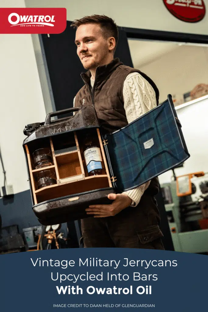Vintage military jerrycans upcycled into bars with Owatrol Oil - Pinterest - by Daan Held