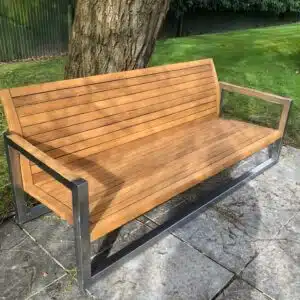 Teak bench restored by R&A using prepdeck, net-trol and aquadecks honey - after