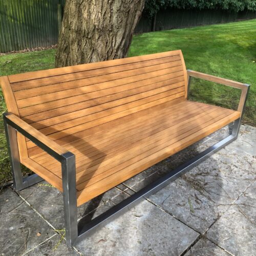 Teak bench restored by R&A using prepdeck, net-trol and aquadecks honey - after