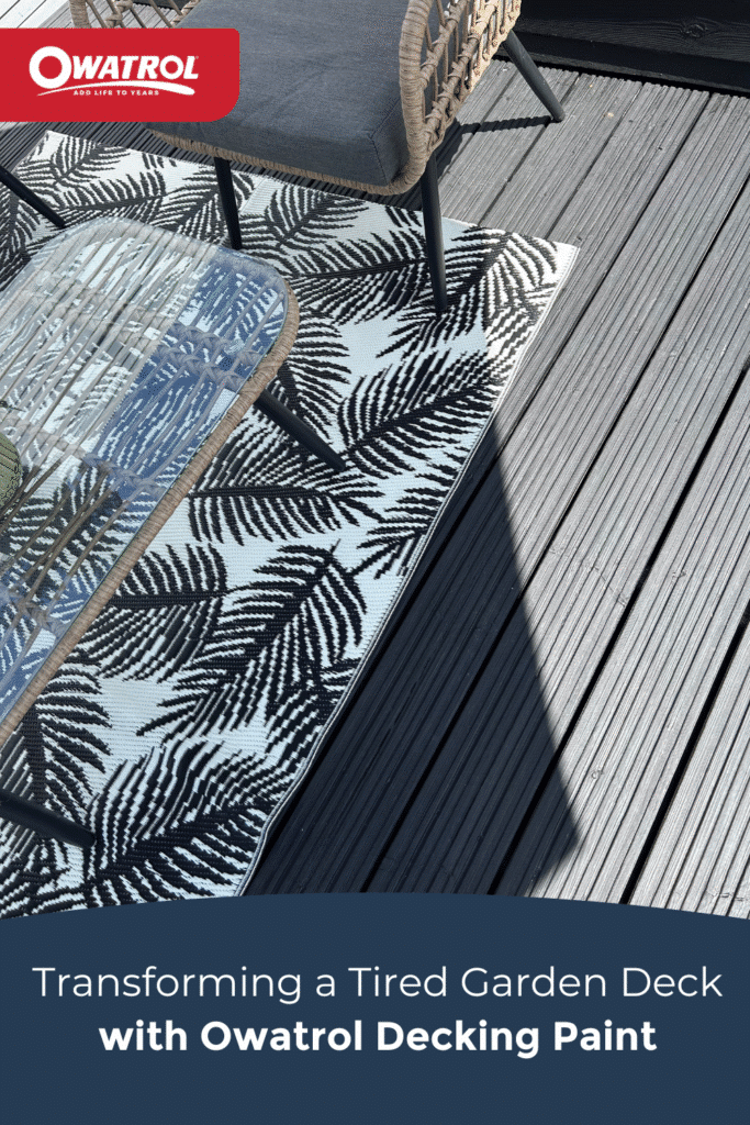 Transforming a Tired Garden Deck with Owatrol Decking Paint - Pinterest pin