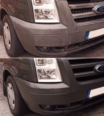 Before and after Polytrol on van bumpers
