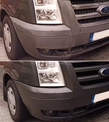 Before and after Polytrol on van bumpers