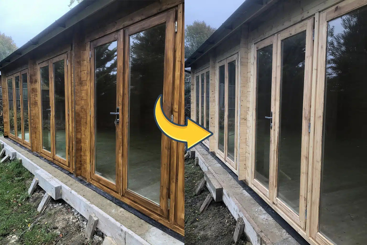 Spruce garden office with failed Osmo coating by R&A Pressure Washing Services header Spruce garden office with failed Osmo coating by R&A Pressure Washing Services header