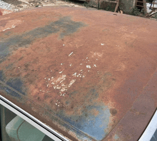 before & after owatrol oil on classic car roof
